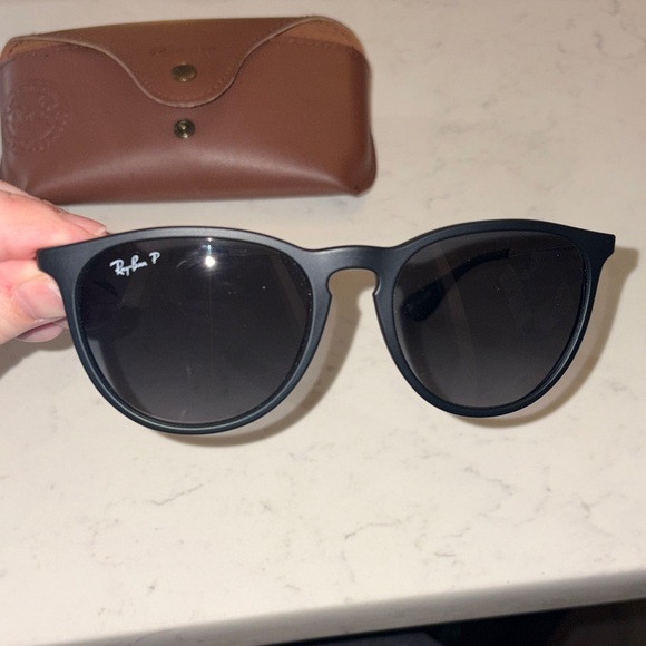 Ray-Ban Matte Black Sunglasses with Brown Case - Picture 3 of 3